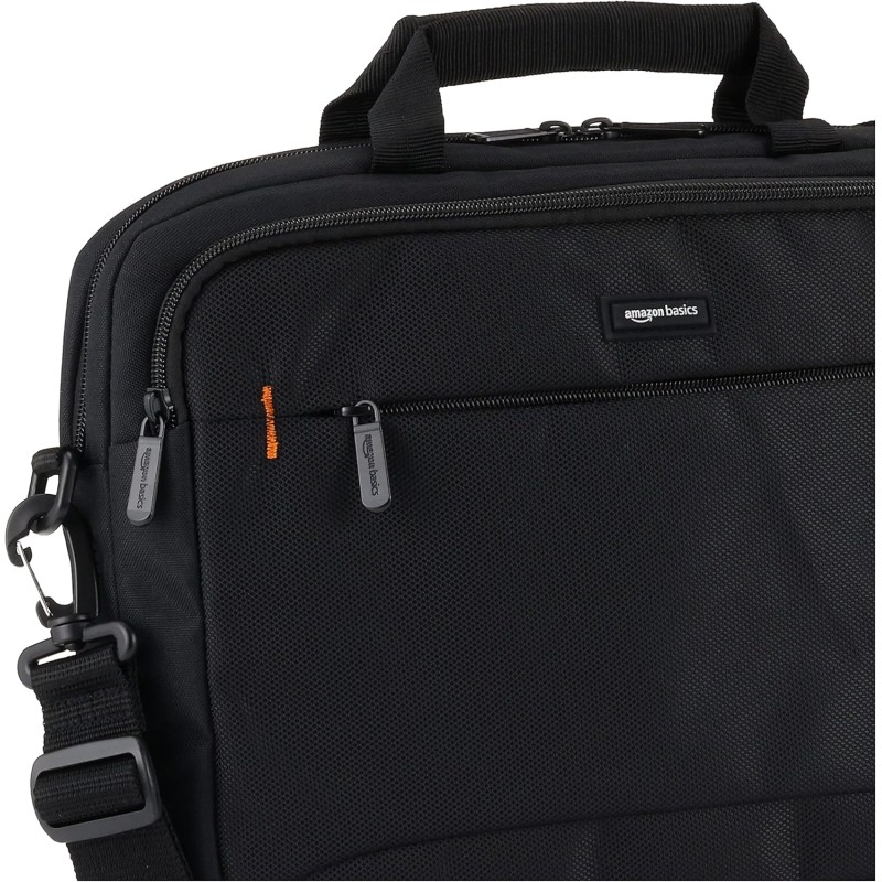 Amazon Basics Borsa compatta a tracolla per laptop con tasche portaoggetti per accessori, custodia da trasporto, 14 pollici - 35,6 cm, 1 unità, confezione da 1, Nero - 35.6 cm