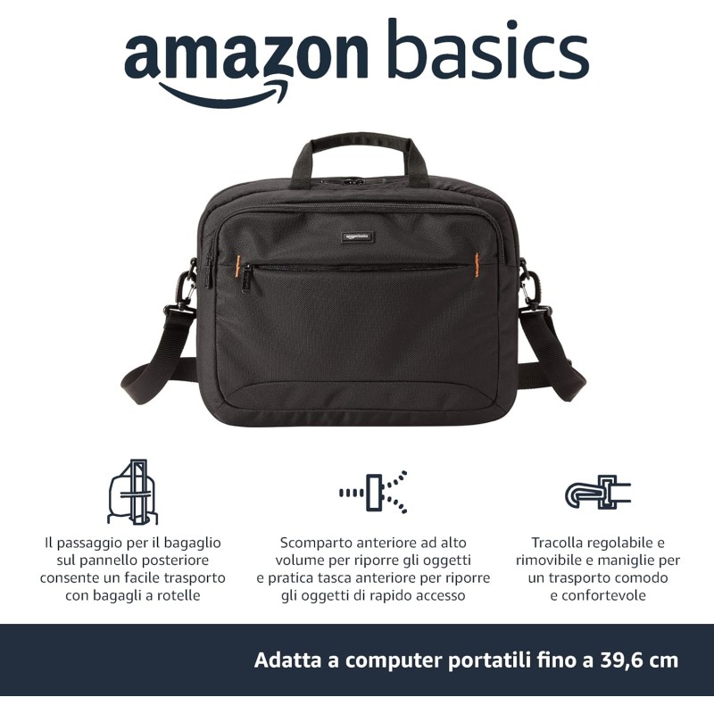 Amazon Basics Borsa compatta per computer portatile con tasche per accessori (15,6 pollici, 40 cm), nero, confezione da 1 - 40 cm