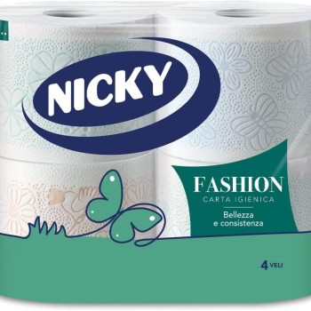 Nicky Fashion - 4 Rotoli di Carta Igienica, 165 Soffici Fogli a 4 Veli, 3 Diverse Texture e Colori, Delicato Profumo di Talco, Carta 100% Certificata FSC® - 165 unità (Confezione da 4) Nicky Fashion - 4 Rotoli di Carta Igienica, 165 Soffici Fogli a 4 Veli, 3 Diverse Texture e Colori, Delicato Profumo di Talco, Carta 100% Certificata FSC® - 165 unità (Confezione da 4)