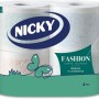 Nicky Fashion - 4 Rotoli di Carta Igienica, 165 Soffici Fogli a 4 Veli, 3 Diverse Texture e Colori, Delicato Profumo di Talco, Carta 100% Certificata FSC® - 165 unità (Confezione da 4)