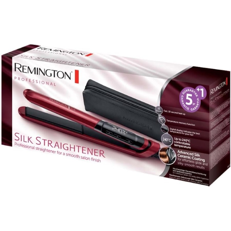 Remington Piastra per Capelli Silk - Rivestimento Ceramico a Doppio strato con Proteine ​​della Seta per capelli Lisci e Lucenti - Display LCD, 150-235°C, max 30 secondi 240°C, Piastra Capelli S9600