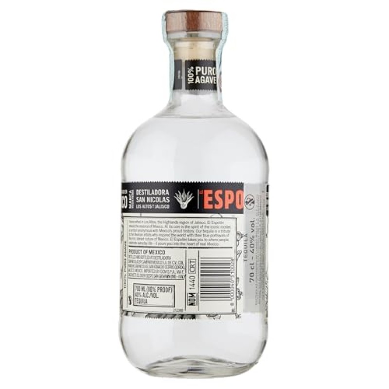 Espolòn - Tequila Blanco, 70 cl, 100% Agave Messicana con Aroma di Agave Dolce e Note di Pepe, Vaniglia e Spezie, 40% Vol - 0.7 lt