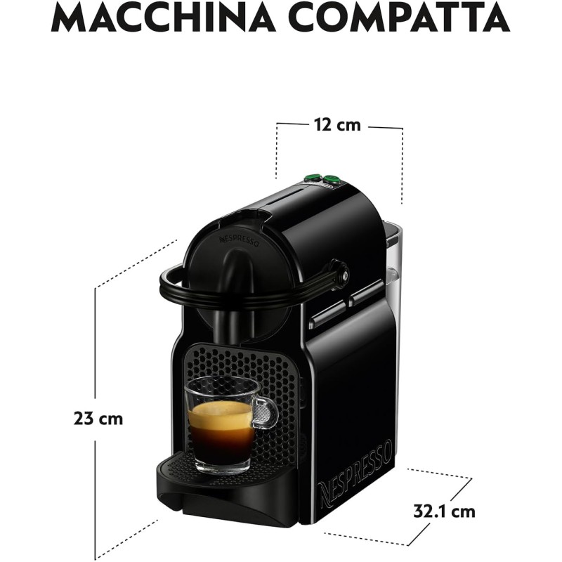 Nespresso Inissia EN80.B, Macchina da caffè di De'Longhi, Sistema Capsule Nespresso, Serbatoio acqua 0.7L, Nero