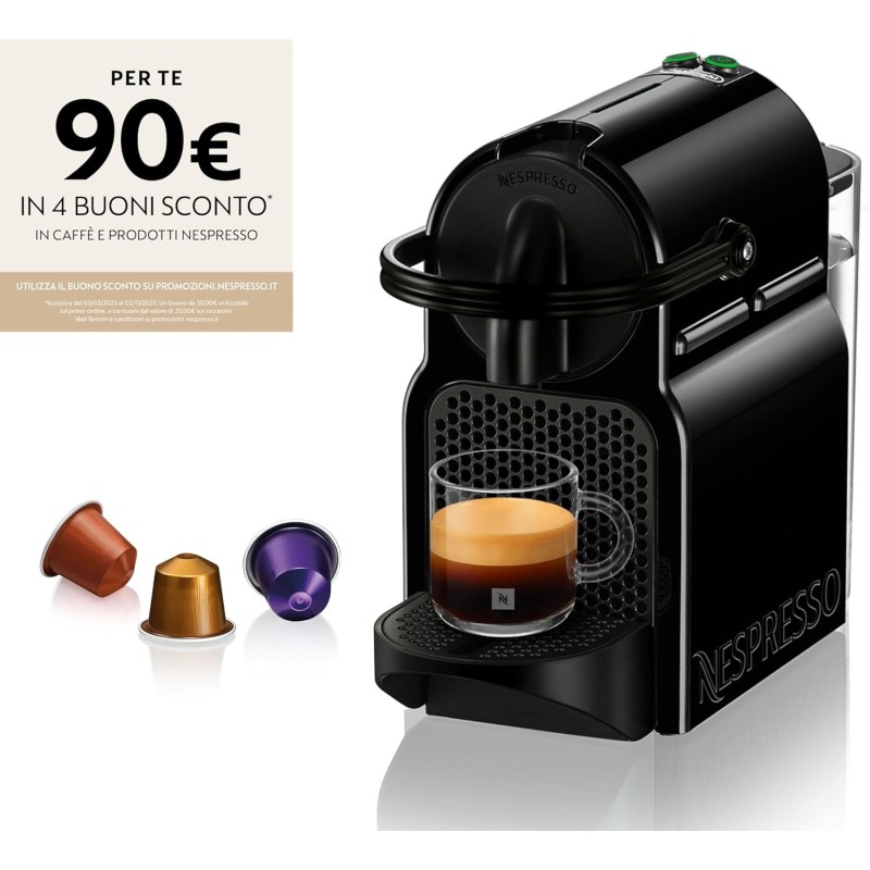 Nespresso Inissia EN80.B, Macchina da caffè di De'Longhi, Sistema Capsule Nespresso, Serbatoio acqua 0.7L, Nero