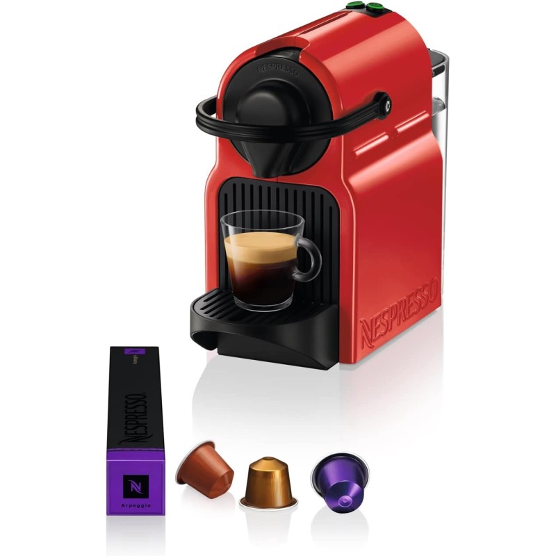 Krups Nespresso Inissia XN1005, Macchina da caffè, Sistema Capsule Nespresso, Serbatoio acqua 0.7L, Ruby Red - Rosso (Ruby Red)