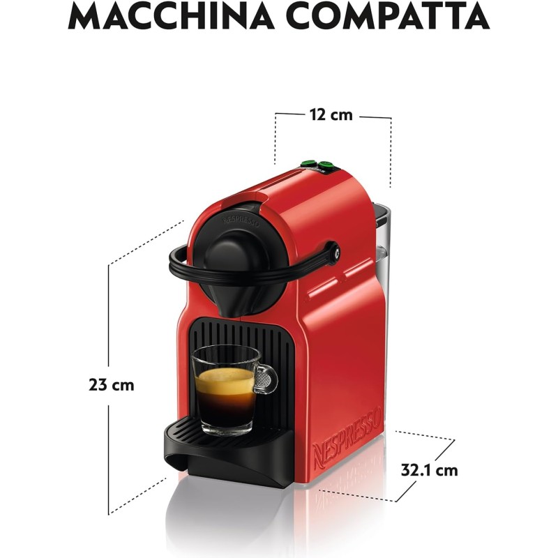 Krups Nespresso Inissia XN1005, Macchina da caffè, Sistema Capsule Nespresso, Serbatoio acqua 0.7L, Ruby Red - Rosso (Ruby Red)