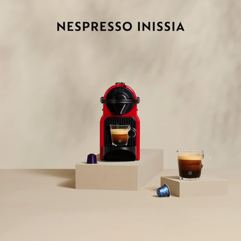 Krups Nespresso Inissia XN1005, Macchina da caffè, Sistema Capsule Nespresso, Serbatoio acqua 0.7L, Ruby Red - Rosso (Ruby Red)