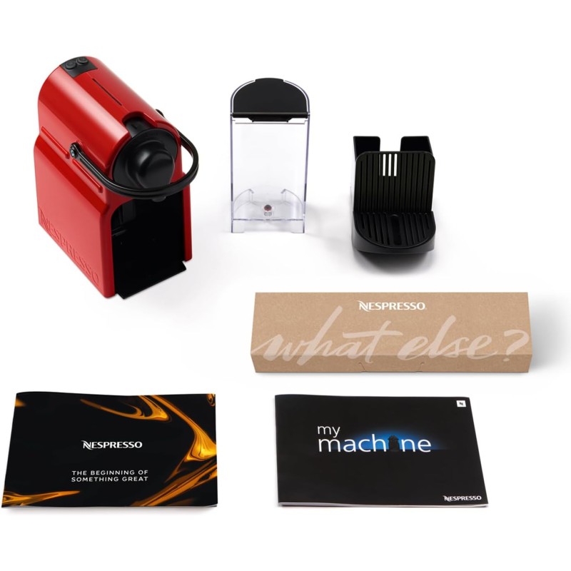 Krups Nespresso Inissia XN1005, Macchina da caffè, Sistema Capsule Nespresso, Serbatoio acqua 0.7L, Ruby Red - Rosso (Ruby Red)