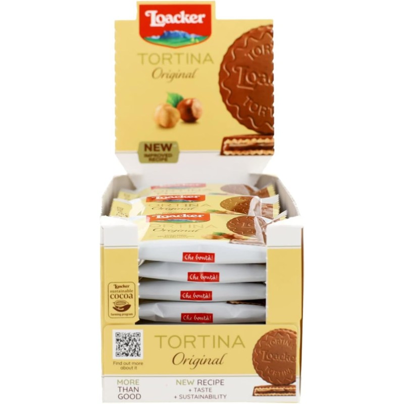 Loacker - Tortine Gran Pasticceria Original - Tortine con Cuore di Crema alla Nocciola e Cialde Wafer, Ricoperte di Cioccolato al Latte - Merenda e Snack - 1 Confezione da 24 Tortine - 21 g (Confezione da 1) Loacker - Tortine Gran Pasticceria Original - Tortine con Cuore di Crema alla Nocciola e Cialde Wafer, Ricoperte di Cioccolato al Latte - Merenda e Snack - 1 Confezione da 24 Tortine - 21 g (Confezione da 1)