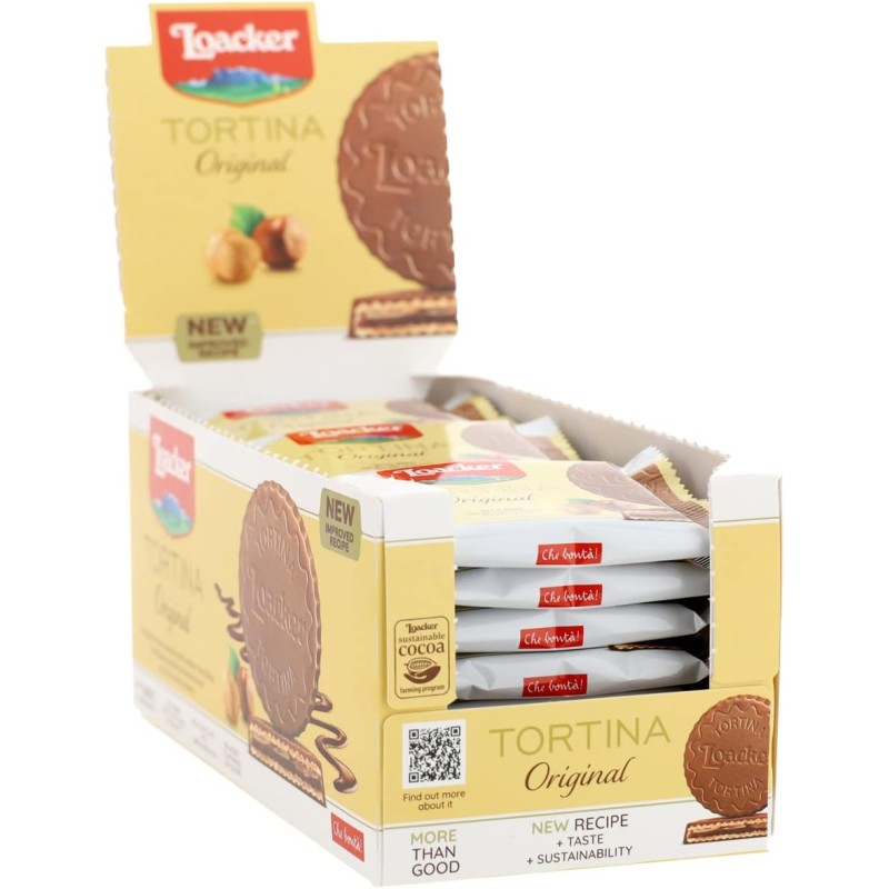 Loacker - Tortine Gran Pasticceria Original - Tortine con Cuore di Crema alla Nocciola e Cialde Wafer, Ricoperte di Cioccolato al Latte - Merenda e Snack - 1 Confezione da 24 Tortine - 21 g (Confezione da 1) Loacker - Tortine Gran Pasticceria Original - Tortine con Cuore di Crema alla Nocciola e Cialde Wafer, Ricoperte di Cioccolato al Latte - Merenda e Snack - 1 Confezione da 24 Tortine - 21 g (Confezione da 1)