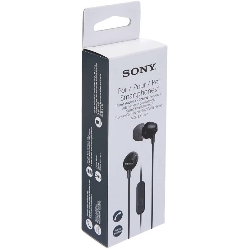 Sony MDR-EX15AP - Cuffie in-ear con microfono, Auricolari in silicone, Nero - Nero
