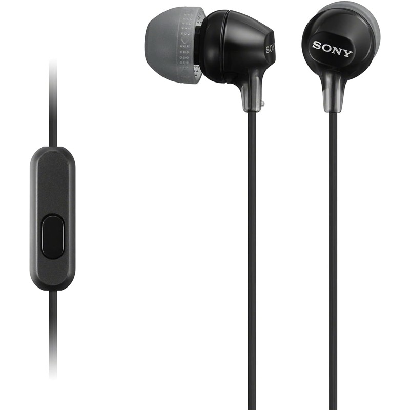 Sony MDR-EX15AP - Cuffie in-ear con microfono, Auricolari in silicone, Nero - Nero