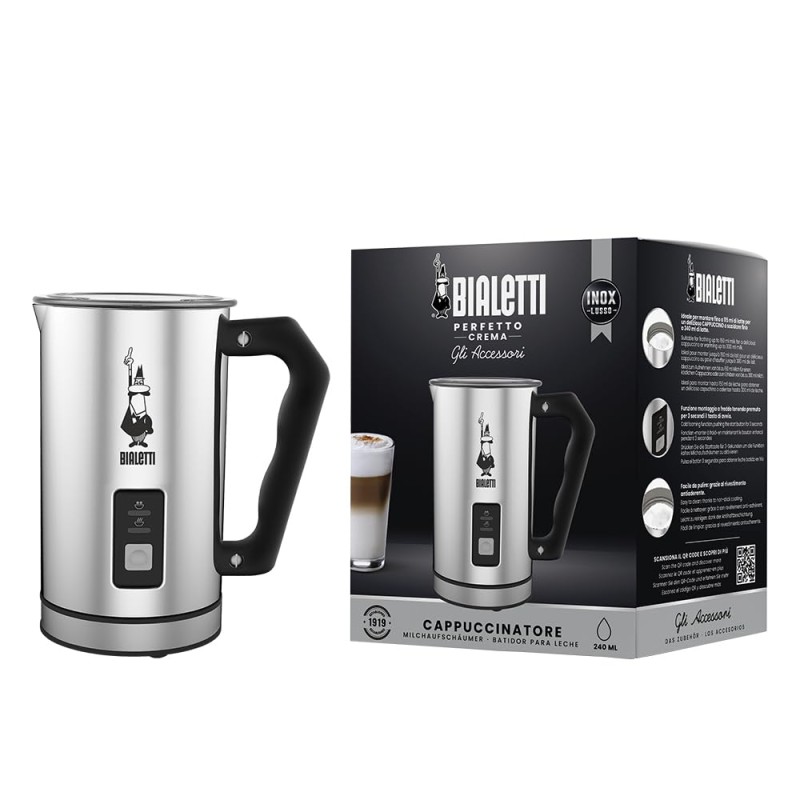 Bialetti Milk Frother Elettrico, Montalatte per Cappuccino, Capacità 150 ml Cappuccino o 300 ml Latte Caldo, Acciaio - Argento/Nero Bialetti Milk Frother Elettrico, Montalatte per Cappuccino, Capacità 150 ml Cappuccino o 300 ml Latte Caldo, Acciaio - Argento/Nero