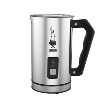 Bialetti Milk Frother Elettrico, Montalatte per Cappuccino, Capacità 150 ml Cappuccino o 300 ml Latte Caldo, Acciaio - Argento/Nero