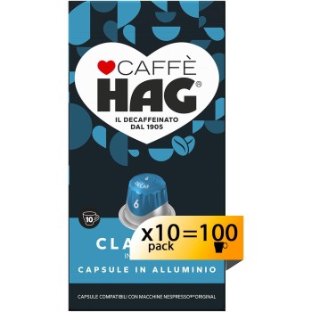 Hag - Capsule Caffè Decaffeinato Espresso Classico - 100 capsule in alluminio - Intensità 6 - Compatibili con Macchine Nespresso®* original - 10 pacchetti da 10 capsule (totale 100 capsule)