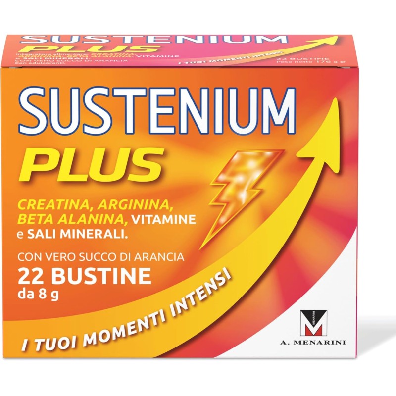 Sustenium Plus - lntegratore energizzante a base di uno specifico complesso di aminoacidi, vitamine e minerali. Per la tua energia fisica e mentale. Confezione da 22 bustine - 22 Porzioni (Confezione da 1)