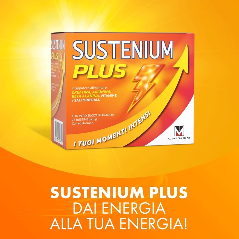Sustenium Plus - lntegratore energizzante a base di uno specifico complesso di aminoacidi, vitamine e minerali. Per la tua energia fisica e mentale. Confezione da 22 bustine - 22 Porzioni (Confezione da 1)