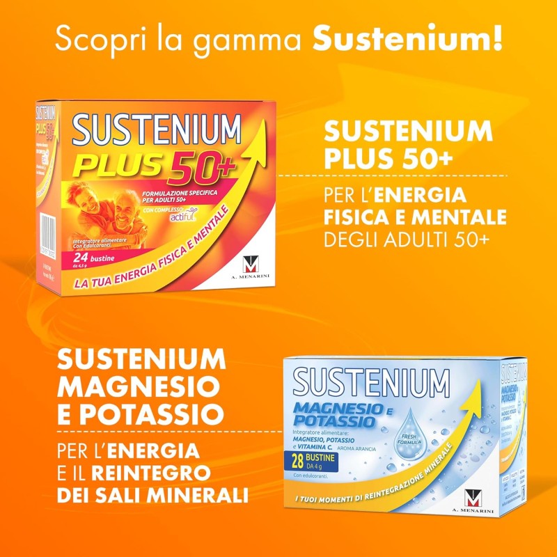 Sustenium Plus - lntegratore energizzante a base di uno specifico complesso di aminoacidi, vitamine e minerali. Per la tua energia fisica e mentale. Confezione da 22 bustine - 22 Porzioni (Confezione da 1)