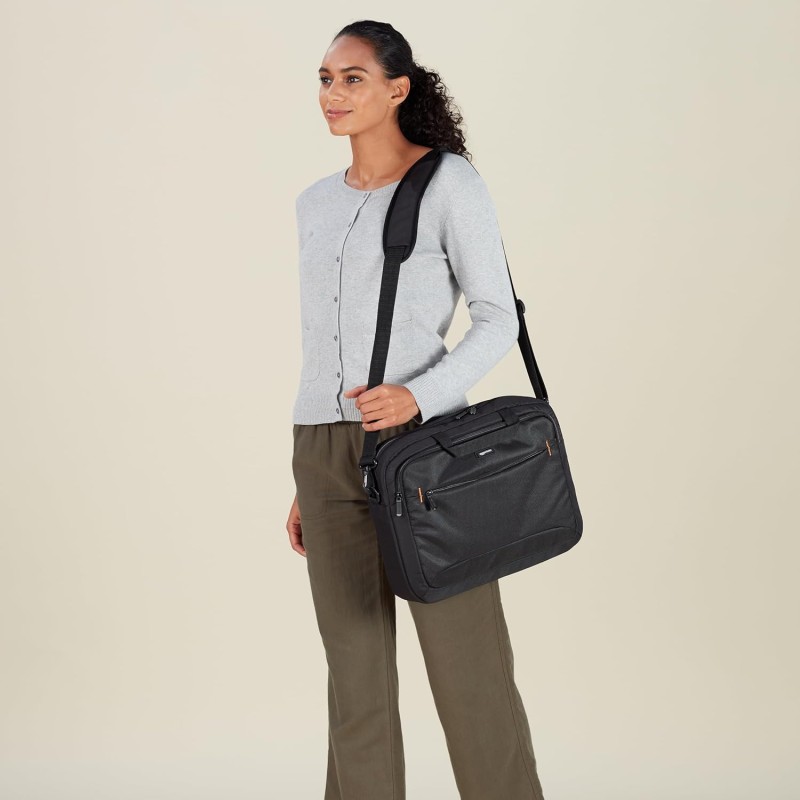 Amazon Basics Borsa a tracolla per laptop compatto, custodia per il trasporto con tasche per riporre accessori, 44 cm, 1 unità, confezione da 1, Nero - 44 cm