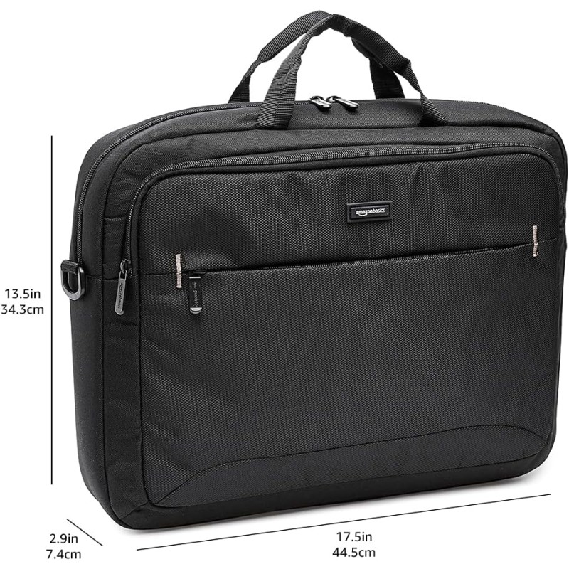 Amazon Basics Borsa a tracolla per laptop compatto, custodia per il trasporto con tasche per riporre accessori, 44 cm, 1 unità, confezione da 1, Nero - 44 cm