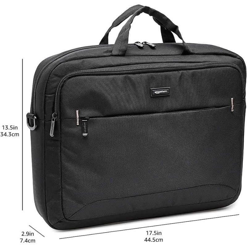 Amazon Basics Borsa a tracolla per laptop compatto, custodia per il trasporto con tasche per riporre accessori, 44 cm, 1 unità, confezione da 1, Nero - 44 cm