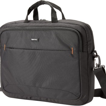 Amazon Basics Borsa a tracolla per laptop compatto, custodia per il trasporto con tasche per riporre accessori, 44 cm, 1 unità, confezione da 1, Nero - 44 cm