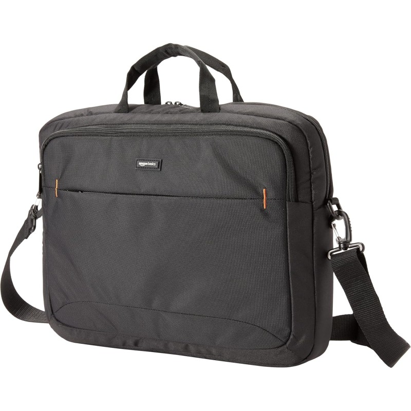 Amazon Basics Borsa a tracolla per laptop compatto, custodia per il trasporto con tasche per riporre accessori, 44 cm, 1 unità, confezione da 1, Nero - 44 cm