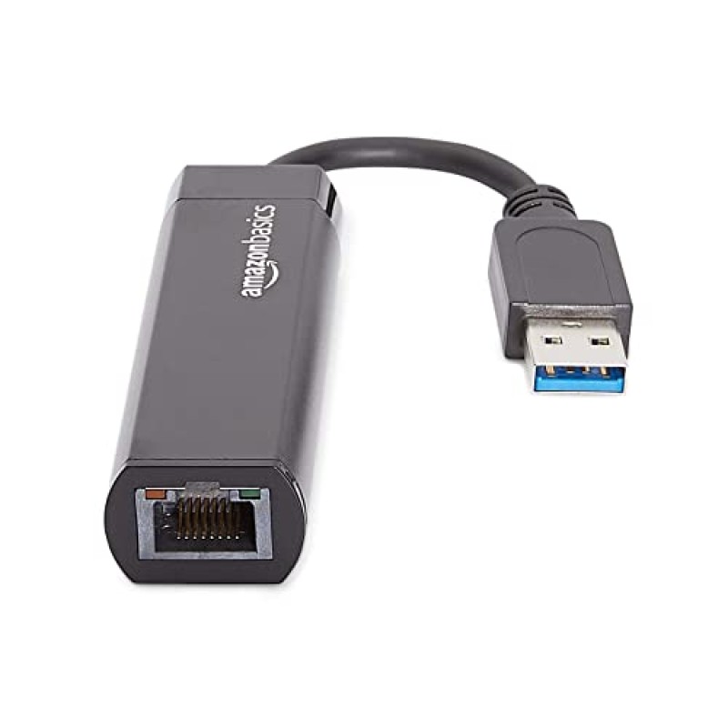Amazon Basics Adattatore internet Ethernet, USB 3.0 a 10/100/1000 Gigabit, Nero