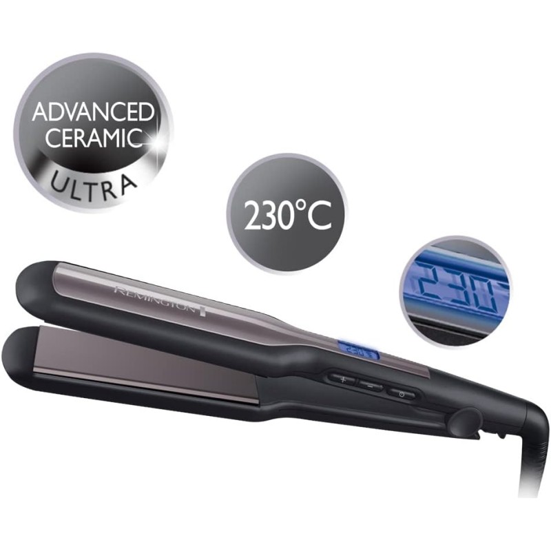 Remington Piastra per Capelli - Larga: Piastre extra larghe da 45 mm: Specifica per capelli spessi, crespi, ricci e molto lunghi - Display LCD, 150-230°C, piastra per capelli Pro-Ceramic Extra S5525