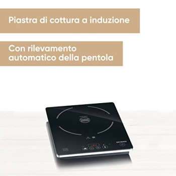 SEVERIN KP 1071, Piastra a induzione, Potenza 2000 W, Diametro 21 cm, 10 livelli di temperatura, Display di temperatura, Timer, Spegnimento automatico in caso di pericolo, risparmio energetico - Induzione singola