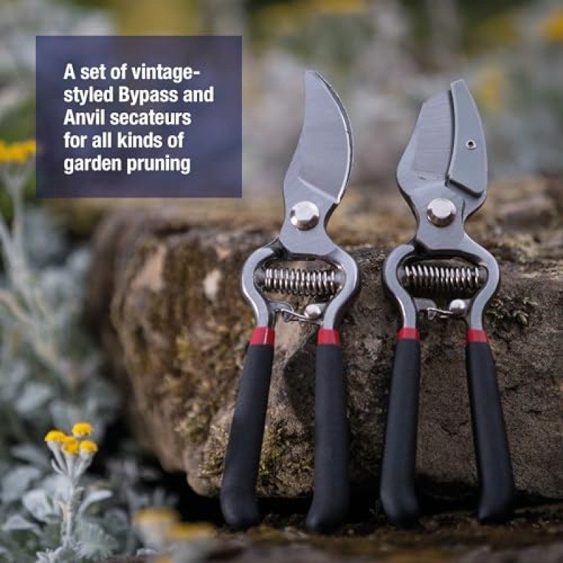 Spear & Jackson CUTTINGSET8 Kit di Forbici da Potatura Tradizionali a Incudine e con Azione di Taglio By-Pass, Multicolore, 21x11.5x2 cm
