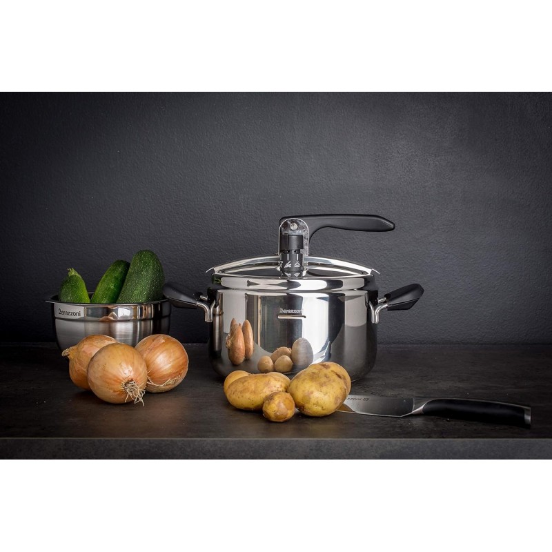 Barazzoni, ø22cm, Pentola a Pressione Modello Rapida, ø 22cm, capacità 7lt. Acciaio inox 18/10, Made in Italy, Argento, 7,0 Lt - 7 Litri