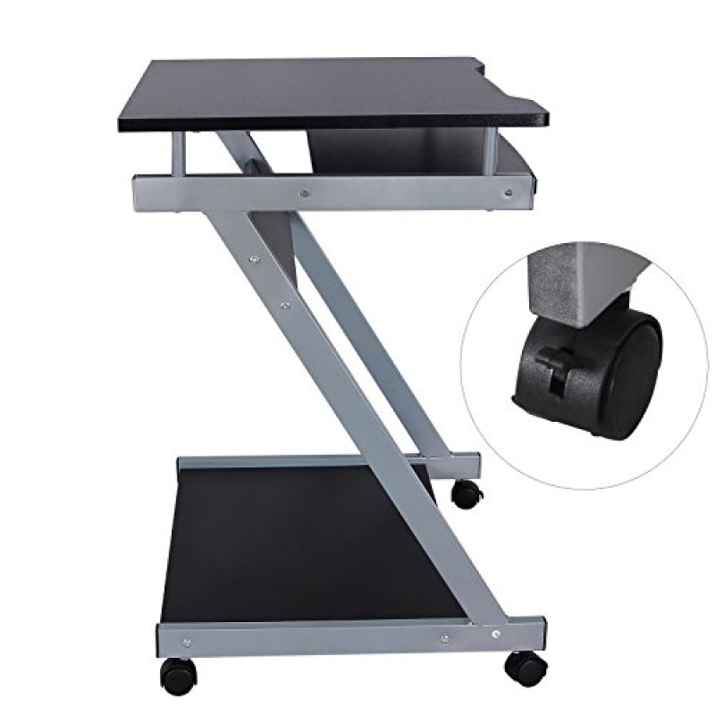 VASAGLE Scrivania per Computer, Scrivania da Ufficio, Facile da Montare, Tavolo Porta PC con Ripiano Scorrevole Porta Tastiera, 4 Rotelle con Freno per Casa Ufficio Studio Nero LCD811B - Nero