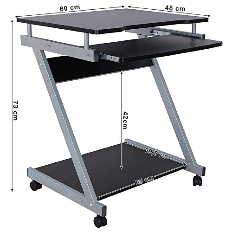 VASAGLE Scrivania per Computer, Scrivania da Ufficio, Facile da Montare, Tavolo Porta PC con Ripiano Scorrevole Porta Tastiera, 4 Rotelle con Freno per Casa Ufficio Studio Nero LCD811B - Nero