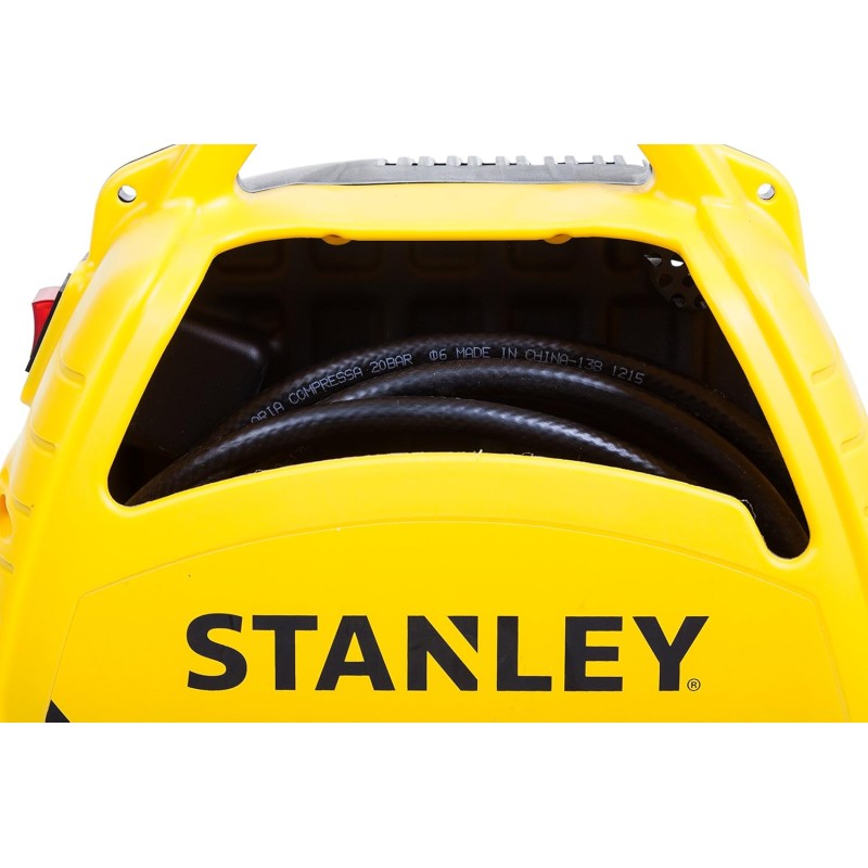 Stanley Compressore Aria Portatile 8 Bar - Compressore 8Bar Senza Olio con Attrezzi Pneumatici - Incl. Tubo dell'Aria da 3M, Pistola ad Aria con Manometro e 3 Ugelli - Giallo - 20 Litri