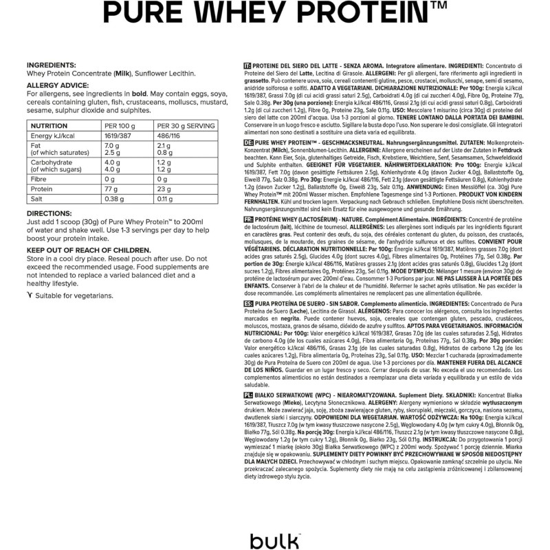 Bulk Pure Whey Proteine in Polvere | Non aromatizzato | 26g Proteine e 5g BCAA per dose | Basso contenuto di zuccheri | Supporta la crescita e il recupero muscolare | Facile da miscelare | 500g - 16 Porzioni (Confezione da 1) Bulk Pure Whey Proteine in Polvere | Non aromatizzato | 26g Proteine e 5g BCAA per dose | Basso contenuto di zuccheri | Supporta la crescita e il recupero muscolare | Facile da miscelare | 500g - 16 Porzioni (Confezione da 1)