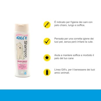 Croci Gill's - Shampoo Nuvola Bianca, shampoo per cani a pelo chiaro e lungo, rende il pelo morbido e soffice, 200ml - 200 ml