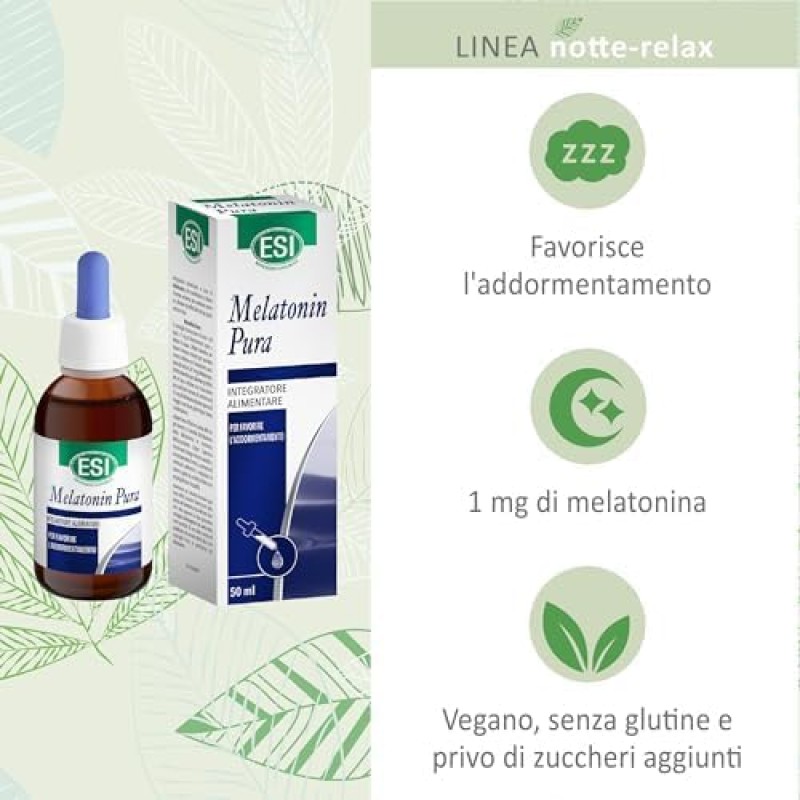 ESI - Melatonin Pura, Integratore Alimentare di Melatonina in Gocce, Favorisce il Sonno, Senza Glutine e Vegan, Gusto Arancia Rossa, 50 ml ESI - Melatonin Pura, Integratore Alimentare di Melatonina in Gocce, Favorisce il Sonno, Senza Glutine e Vegan, Gusto Arancia Rossa, 50 ml
