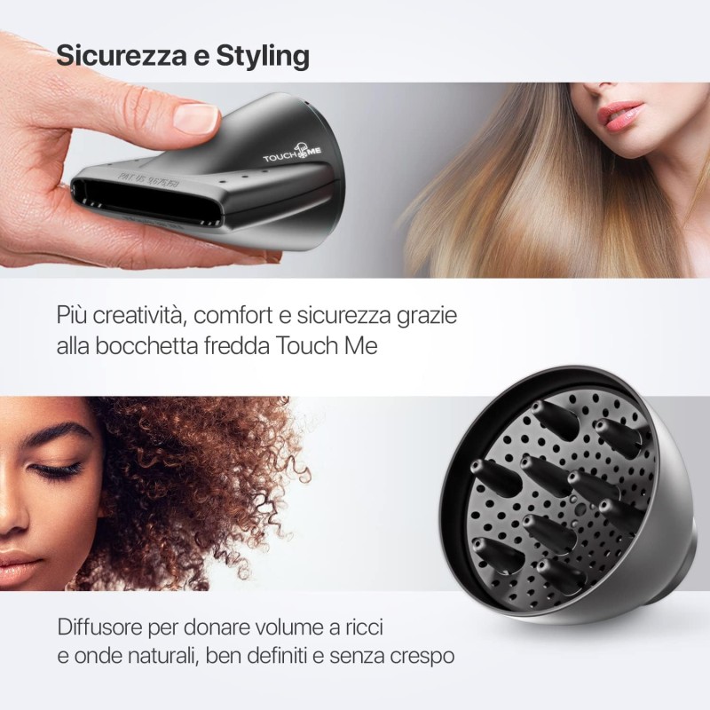 Valera, Swiss Silent Jet 8600, Asciugacapelli Professionale, Phon Silenzioso, con Potente Motore, 3 Livelli di Temperatura, Ionizzatore, Cavo Flessibile Anti-Attorcigliamento, 2400 W, Platino