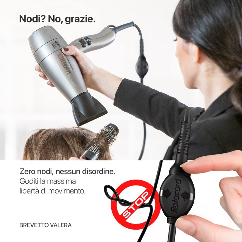 Valera, Swiss Silent Jet 8600, Asciugacapelli Professionale, Phon Silenzioso, con Potente Motore, 3 Livelli di Temperatura, Ionizzatore, Cavo Flessibile Anti-Attorcigliamento, 2400 W, Platino