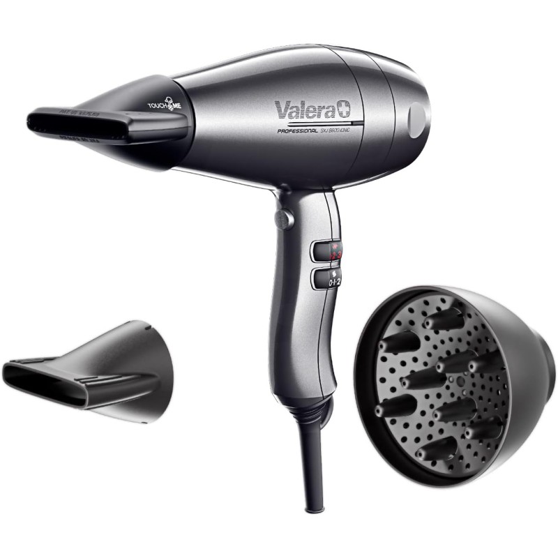 Valera, Swiss Silent Jet 8600, Asciugacapelli Professionale, Phon Silenzioso, con Potente Motore, 3 Livelli di Temperatura, Ionizzatore, Cavo Flessibile Anti-Attorcigliamento, 2400 W, Platino