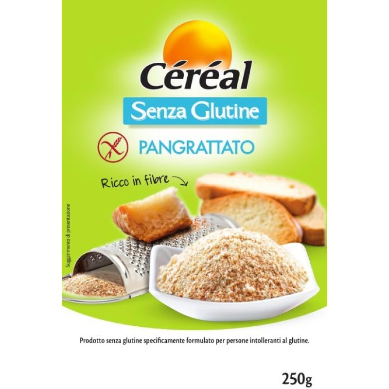 CÉRÉAL PANGRATTATO, Pangrattato senza glutine, Versione gluten free per celiaci, OTTIMO per impanature croccanti e leggere, Per preparare pasti gustosi, Ricco in fibre, 250 gr