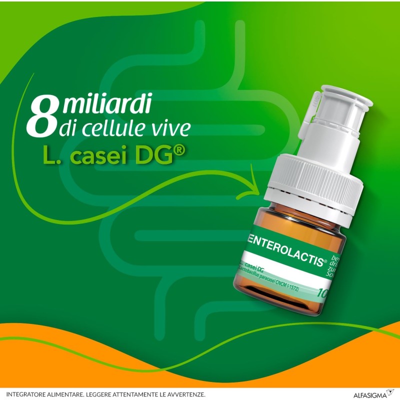 Enterolactis Bevibile, Integratore Alimentare di Fermenti Lattici Vivi L,Casei DG, 8 Miliardi di Cellule Vive, Senza Glutine e Lattosio, 12 Flanconcini da 10ml, Gusto Fragola - 12 flaconcini
