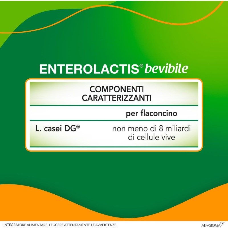 Enterolactis Bevibile, Integratore Alimentare di Fermenti Lattici Vivi L,Casei DG, 8 Miliardi di Cellule Vive, Senza Glutine e Lattosio, 12 Flanconcini da 10ml, Gusto Fragola - 12 flaconcini