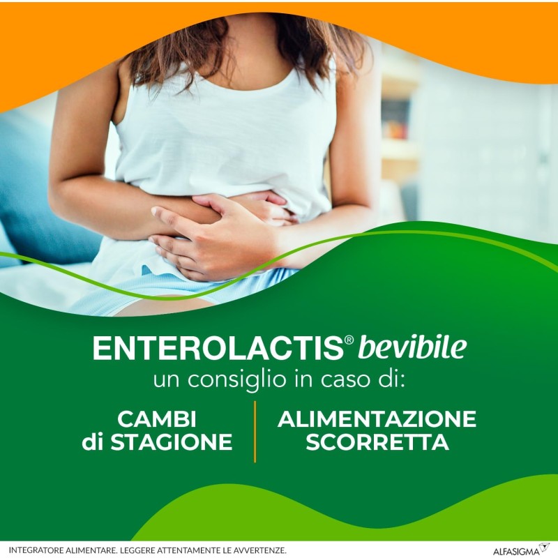 Enterolactis Bevibile, Integratore Alimentare di Fermenti Lattici Vivi L,Casei DG, 8 Miliardi di Cellule Vive, Senza Glutine e Lattosio, 12 Flanconcini da 10ml, Gusto Fragola - 12 flaconcini