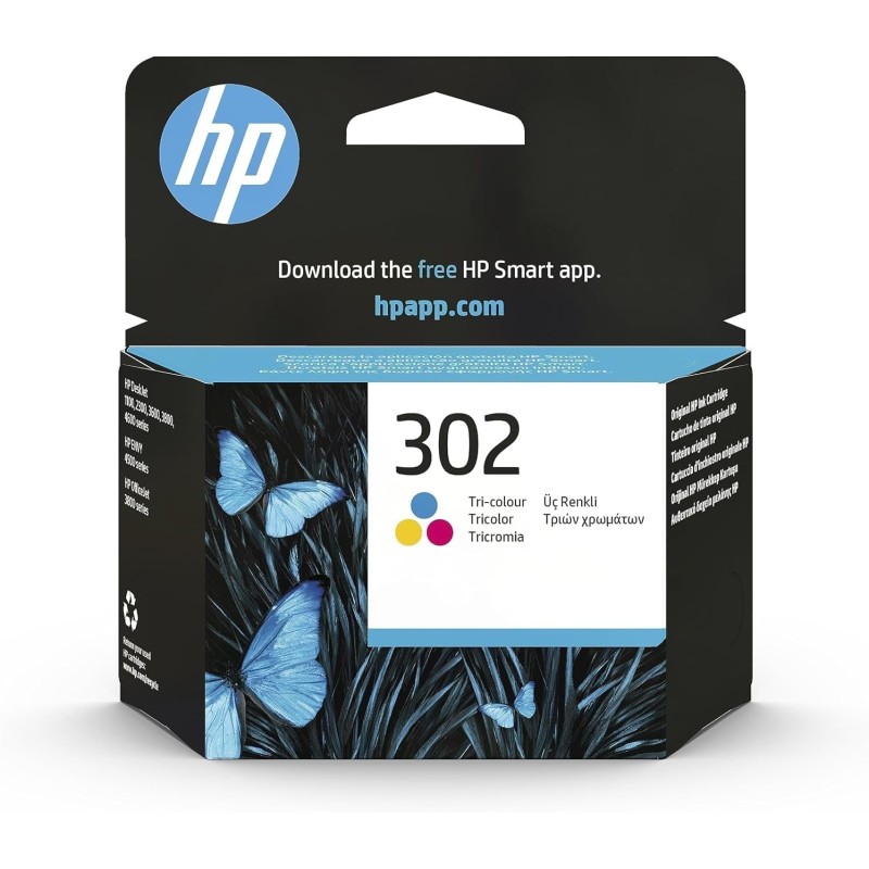 HP 302 Tricromia, F6U65AE, Cartuccia Originale da 165 Pagine, Compatibile con Stampanti DeskJet 1110, 2130, 3630, Envy 4520, OfficeJet 3830, 4650, 5220, e 5230