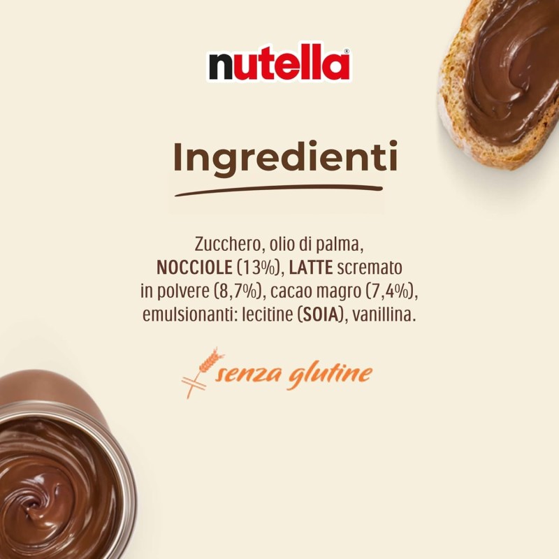 Nutella - Crema Spalmabile alle Nocciole e Cacao, Senza Glutine, Conservanti e Grassi Idrogenati, Ottimale a Colazione, Vasetto da 450 gr
