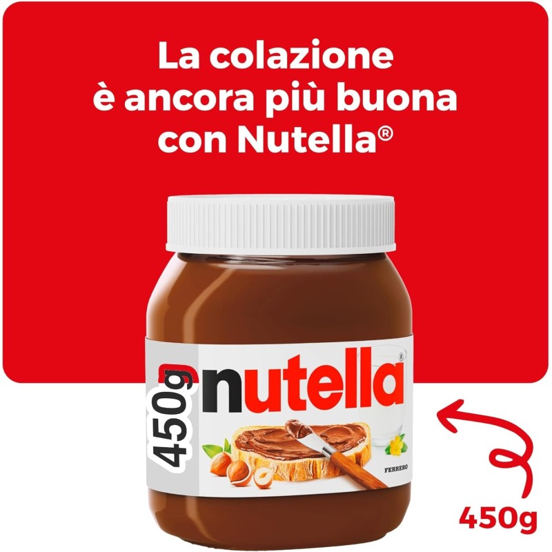 Nutella - Crema Spalmabile alle Nocciole e Cacao, Senza Glutine, Conservanti e Grassi Idrogenati, Ottimale a Colazione, Vasetto da 450 gr