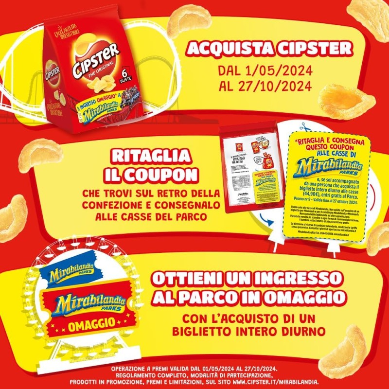 Cipster the Original, Chips di Patate Croccanti, Gusto Leggero e Forma Iconica, 132g (multipack 6 bustine da 22g)