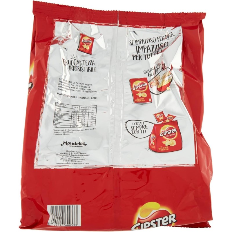 Cipster the Original, Chips di Patate Croccanti, Gusto Leggero e Forma Iconica, 132g (multipack 6 bustine da 22g)
